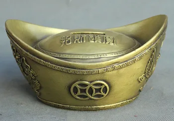 

6 Chinese Folk Bronze Dragon Phoenix Wealth YuanBao Statue Piggy bank Monkey Box