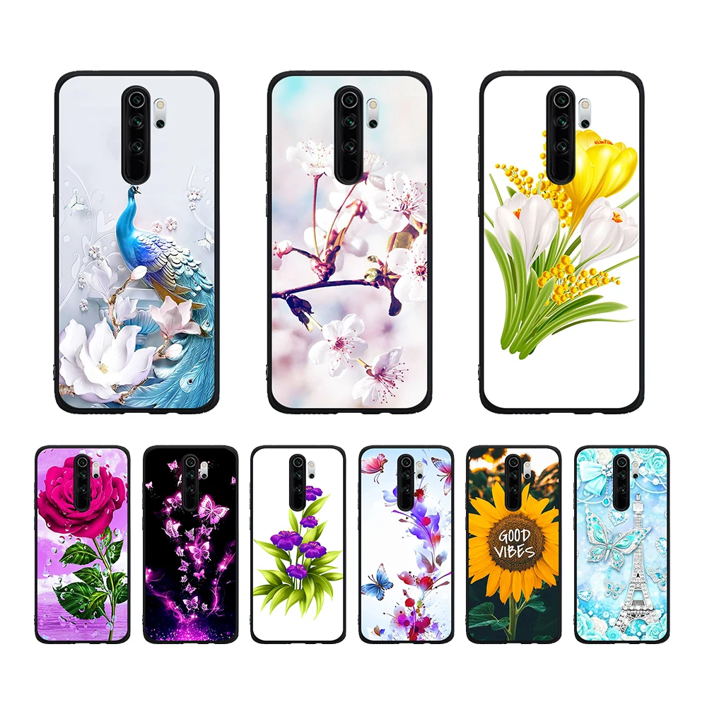 

Colorful Flower Rose butterfly Phone case for Xiaomi Redmi Note5 6pro 7 8 8pro Xiaomi Mi9T Case Solf Phone Cover