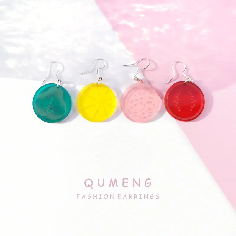 QUMENG Модные женские прозрачные геометрические круглые серьги гвоздики акриловые