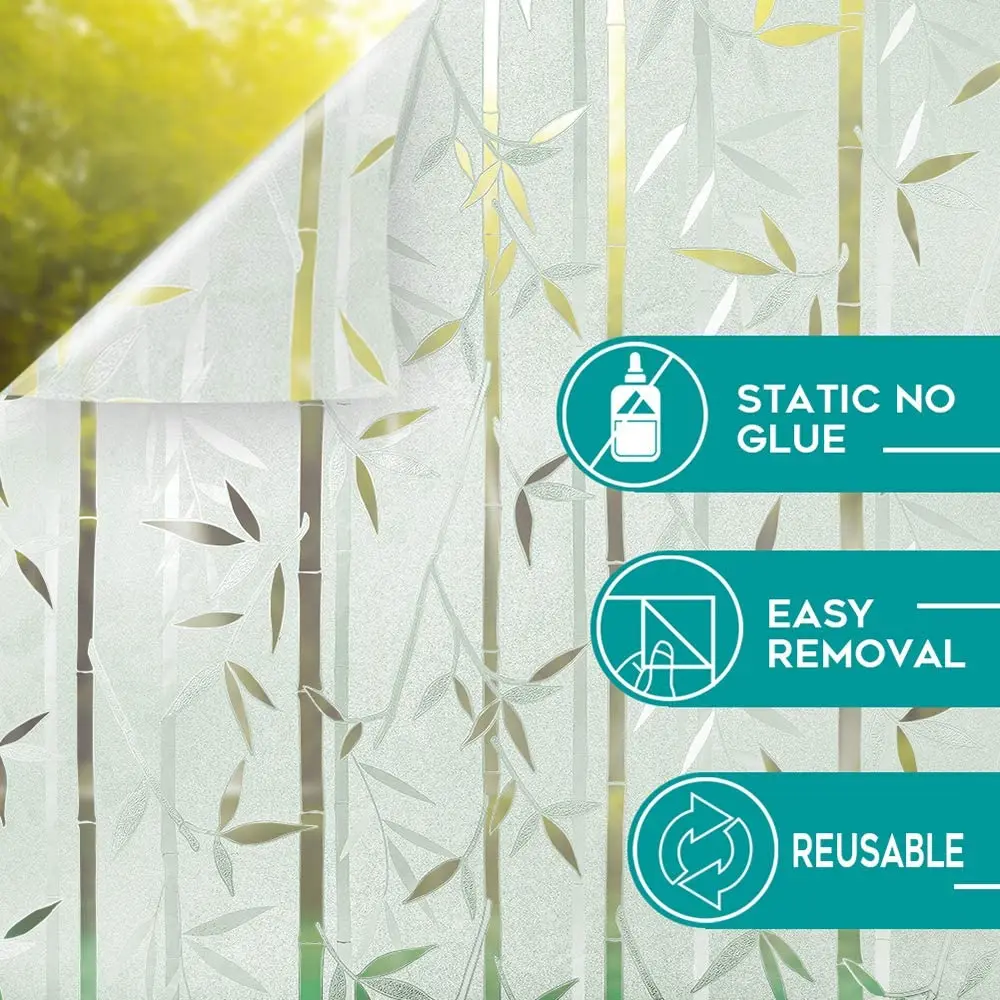 

LUCKYYJ Chinese Bamboo Tinted 3D Privacy Window Film No Glue Decorative Privacy Self-Adhesive Heat Control Vinyl Glass Sticker
