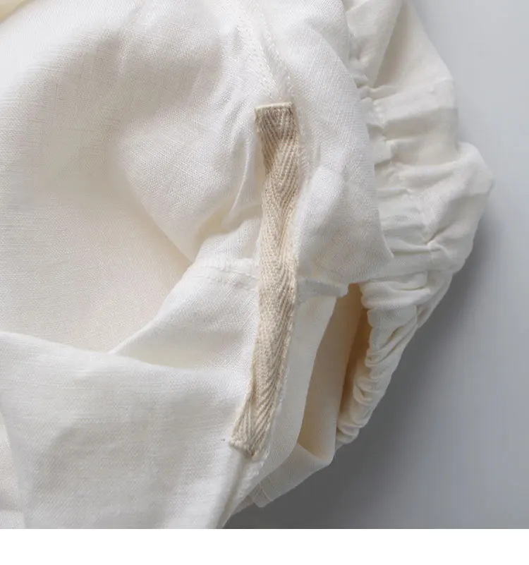 Summer Women's Cotton Linen Shorts White Pants at Casual-Outer Wear Slimming Medium Waist Elastic Literature And Art Japanese-st