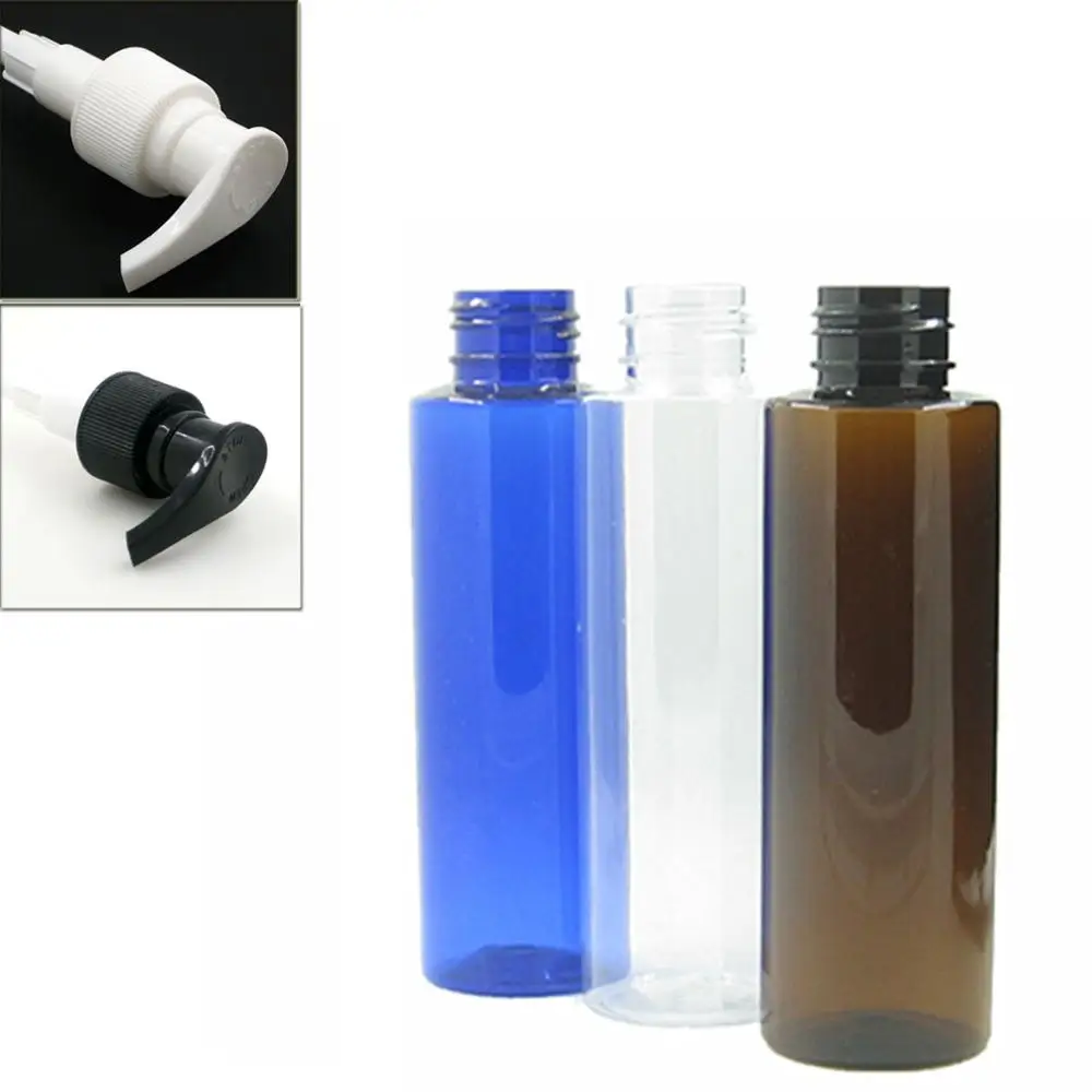 100Ml Lege Helder/Blauw/Amber Cilinder Plastic Flessen Pet Fles Met Wit/Zwart Slot Pomp - AliExpress