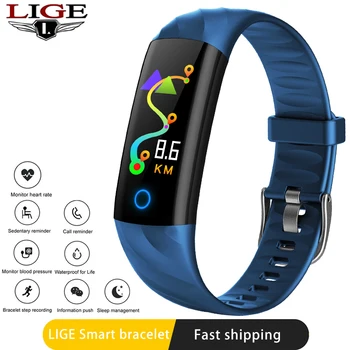 

LIGE New Sport Waterproof Watch Men Smart Watch Heart Rate Monitor Bblood Pressure Fitness Tracker Pedometer Smart bracelet+Box