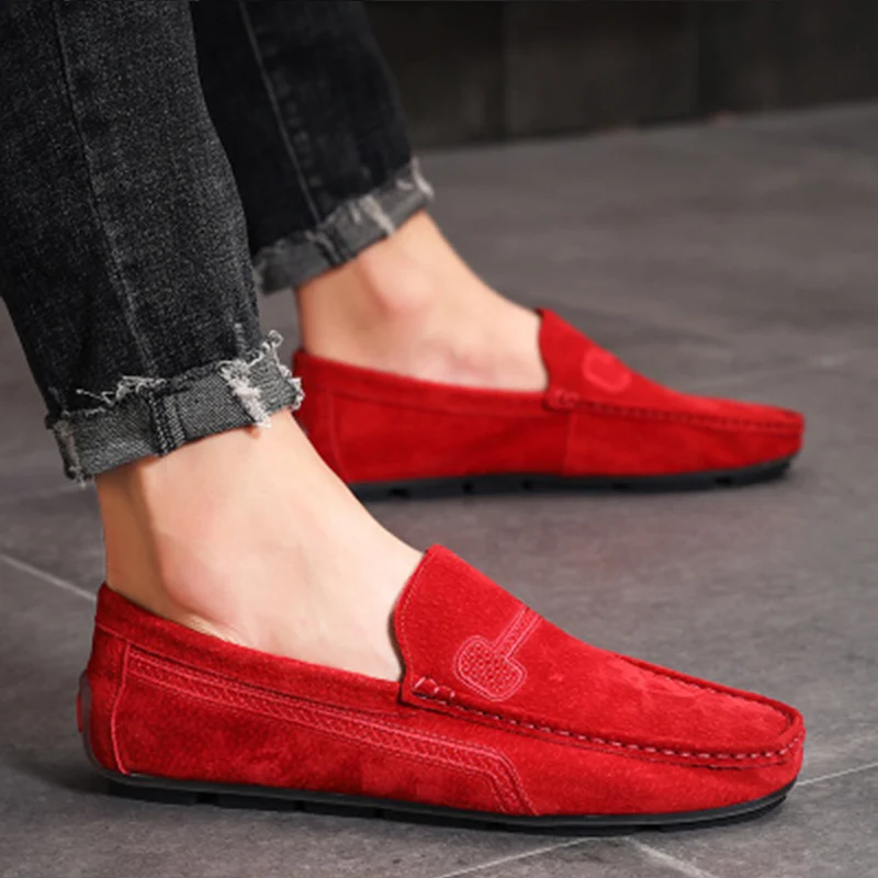 Мужские лоферы; обувь для вождения лодки из натуральной кожи; удобная мужская повседневная обувь без застежки; мокасины на плоской подошве; большой размер 48 - Цвет: Красный
