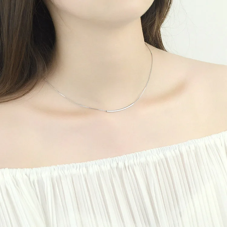 

Korean-style Elegant S925 Fine Silver Star Style Small Square Tube Necklace Women's South Korea-Style Short Choker Silver Access