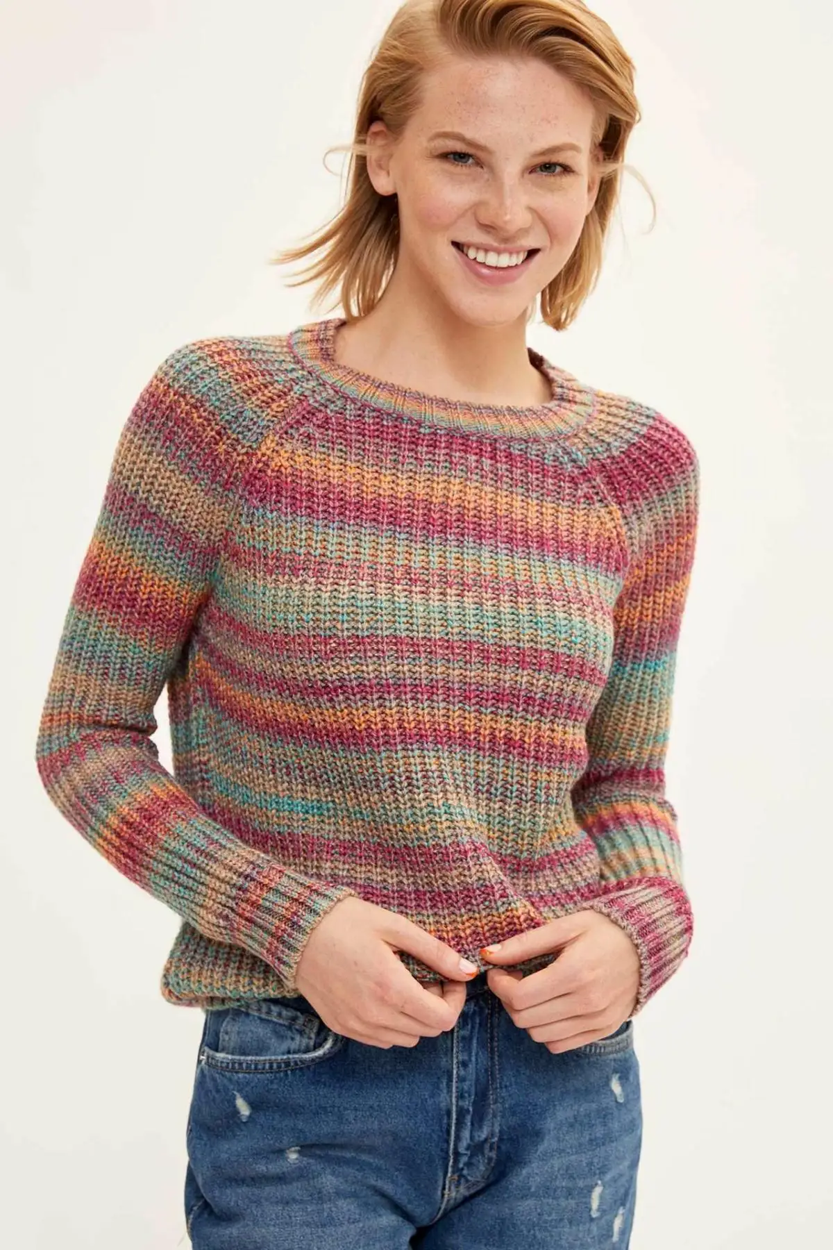 Najtaniej DeFacto moda damska załoga w paski dzianinowa bluza damska Casual Joker proste dzianinowe swetry damskie H5197AZ19WN