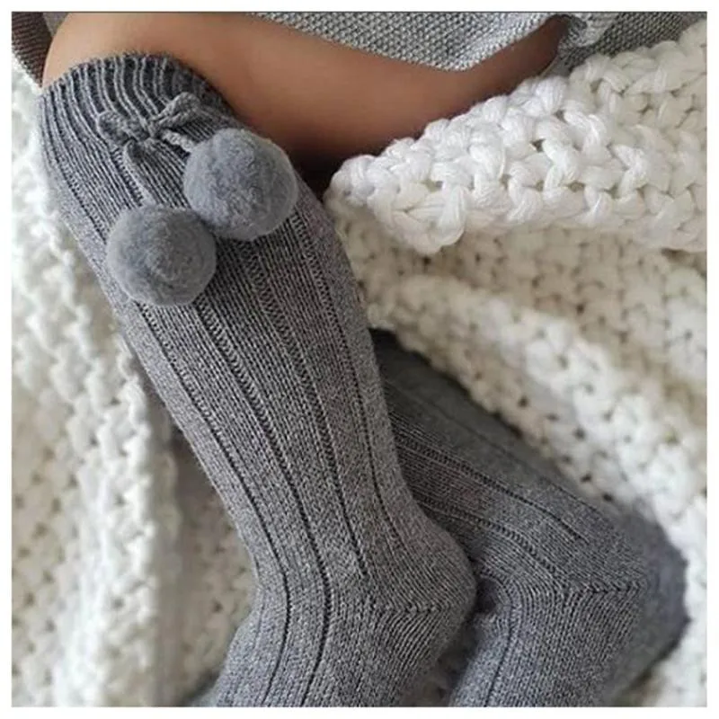 6 Colors Unisex Children Cherry Hair Ball Knee High Socks Baby Toddler In Tube Socks For Girls Boys Kid Cherry Knitted Sock 2-6Y kids socks