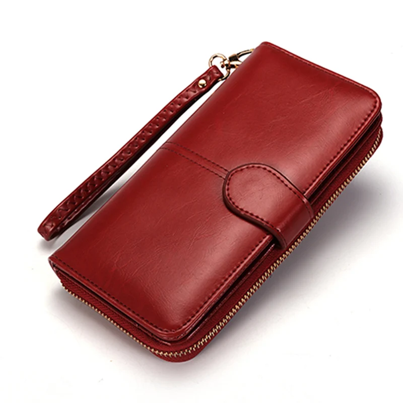 

Leather Women's Wallets New Solid Color Large Capacity Purses For Women Coin Purses Female Retro Long Zipper Wallet Phone Bag