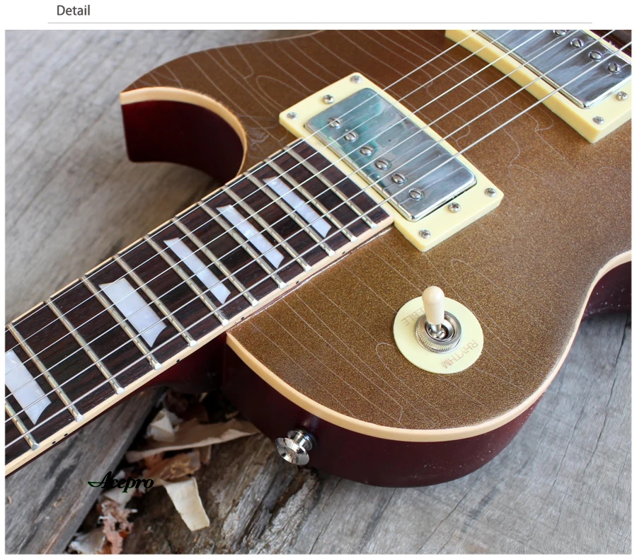 Ручная работа мощи Goldtop Acepro электрогитара, одна часть красного дерева шеи и тела, мост Tonepro, состаренная гитара ra