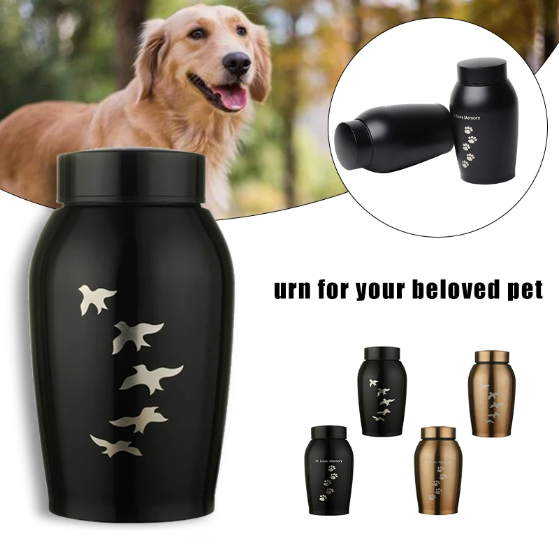 Urnas de acero inoxidable para mascotas, urnas de oro y negro de 500ML para perros, gatos, aves, cremación, recuerdo de cenizas
