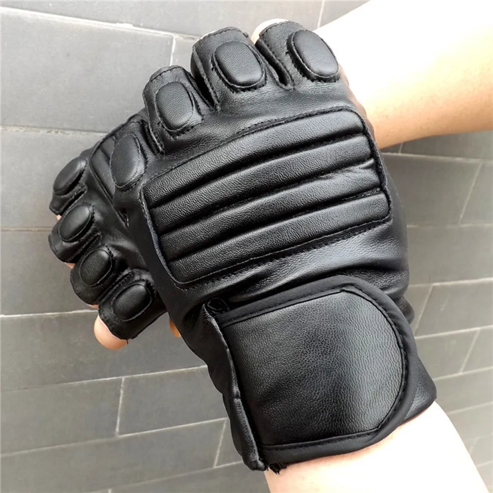 

Men's Tactical Gloves Outdoor Sports Half Finger Military Anti-Slip Leather Punk Gloves Motorcycle Driving Mitten #T10
