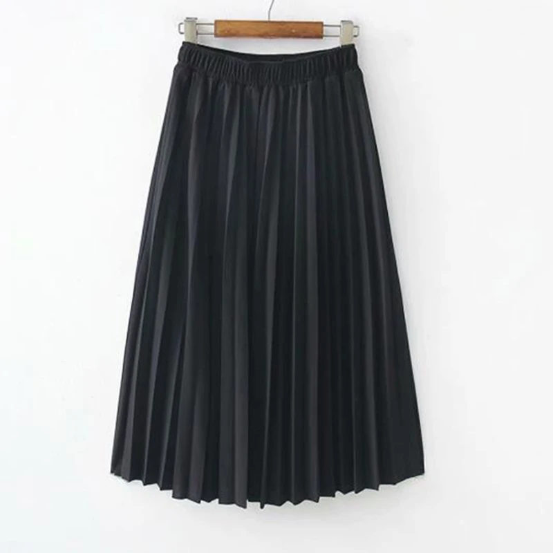 Wixra, новинка, однотонная плиссированная юбка, высокая талия, трапециевидная юбка до середины икры, лето-осень, женская нижняя часть - Цвет: Black