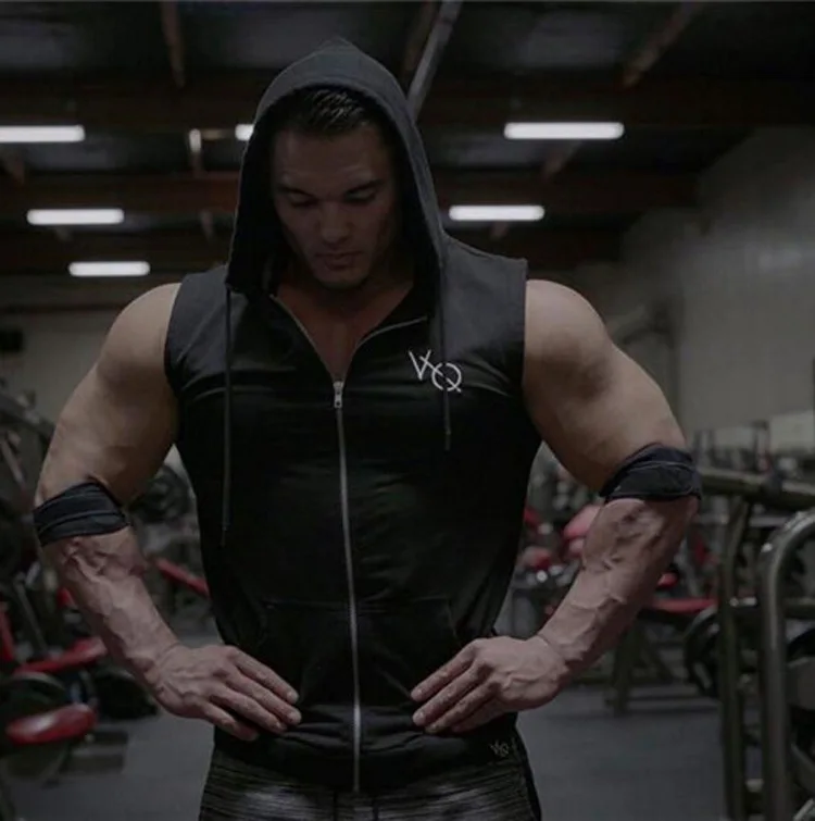 

Muscle Dr. Brothers Summer 2018 New Style Men Knitted Sleeveless Vest Running Training Hooded Fitness Waistcoat