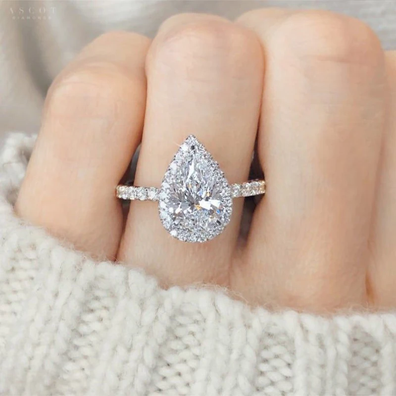 Vintage Style Pear Shape Engagement Ring Silve Color Promise Wedding Ring Trends Fancy Cubic Zirconia Jewelry Birthday Gift silver ring,wedding rings,finger rings,womens ring,jewelry rings,ring jewelry,cubic zircon ring