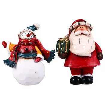 

2Pcs Xmas Figurine Lovely Resin Small Durable Landscape DIY Tabletop Statue Christmas Decor Miniature Ornament