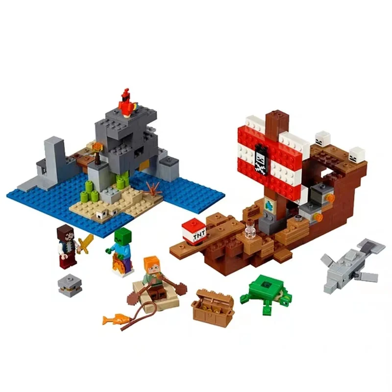 

2019 New Compatible Lepined Minecrafted Pirate Ship Big Adventure 21152 Final Battle 21151 Boy Building Blocks Toys for Children