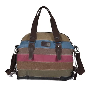 

Women Handbag Striped Canvas Shouder Bag Fashion Stitching Causal Travel Corssbody Bag Large Capacity Multi-function Laptop New