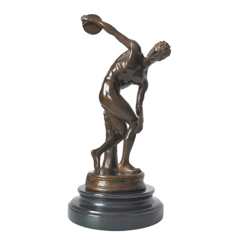 

Classical Discus Thrower Statue Discobolos Bronze Sculpture by Greek Famous Myron Replica Antique Figurine Art Home Decor