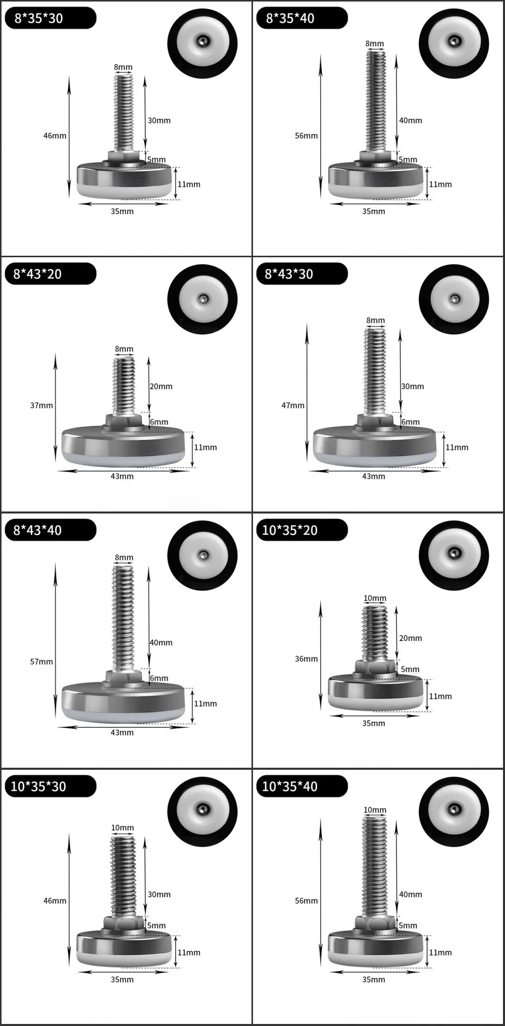 2/4/8Pcs Metal Furniture Legs Anti-slip Base Coffee Table Cabinet Leg Pad M6 M8 M10 Adjustable Leveling Feet Leveler 15mm-40mm