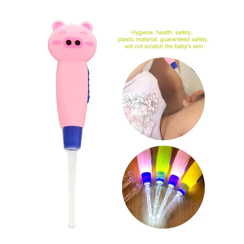 LED Lighting Ear Spoon Cleaning Cute Cartoon Animal Detachable Earwax Remover Tool Safety Cleaner Spoon for Kids