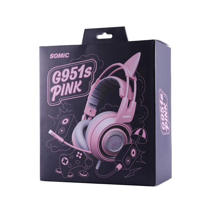 SOMIC G951S розовые милые наушники Virtual 7,1 с шумоподавлением Проводная игровая гарнитура с вибрацией 3,5 мм гарнитура с микрофоном для ПК