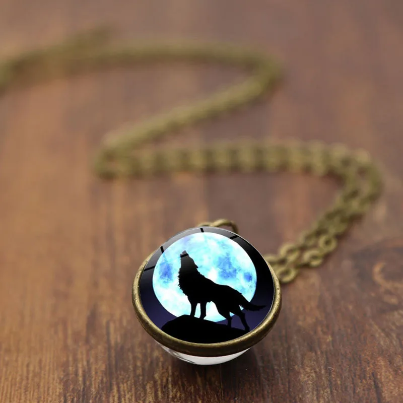 05 Модные новые аксессуары двухсторонний стеклянный шар под луной волк старинная каменная подвеска ожерелье свитер цепь элементы горячая распродажа - Окраска металла: 05