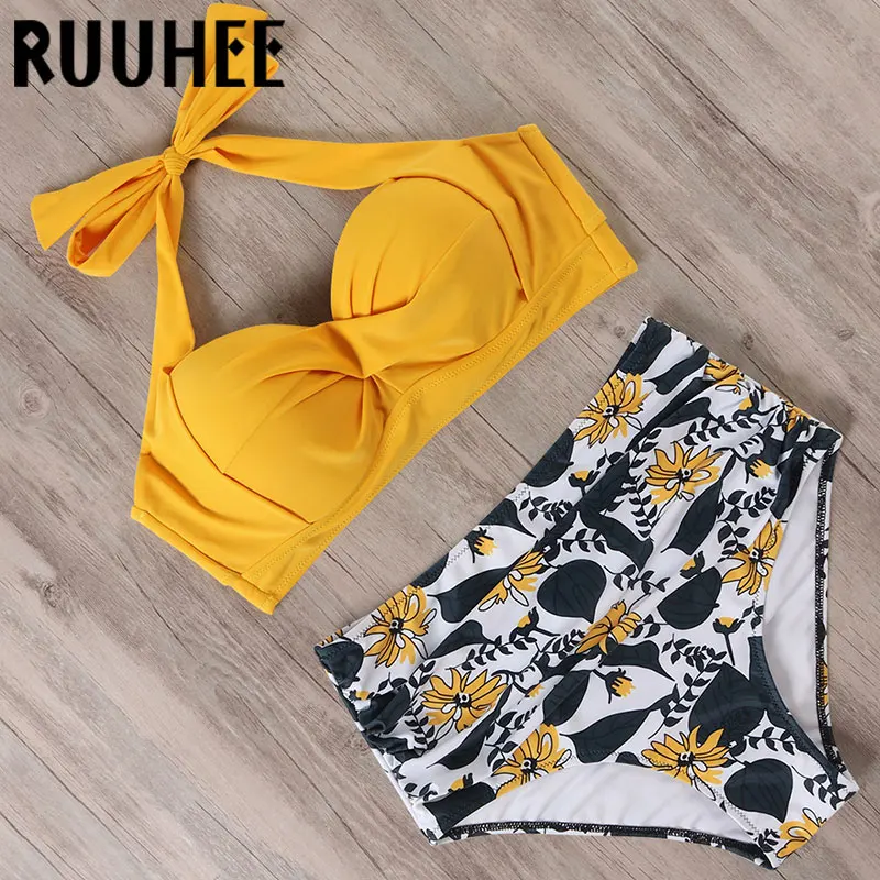 B3926YE RUUHEE, Холтер, топ, высокая талия, бикини,, Женский бандажный купальник, пуш-ап, купальник, Леопардовый, купальный комплект, Maillot De Bain Femme, Новинка - Цвет: B3926YE