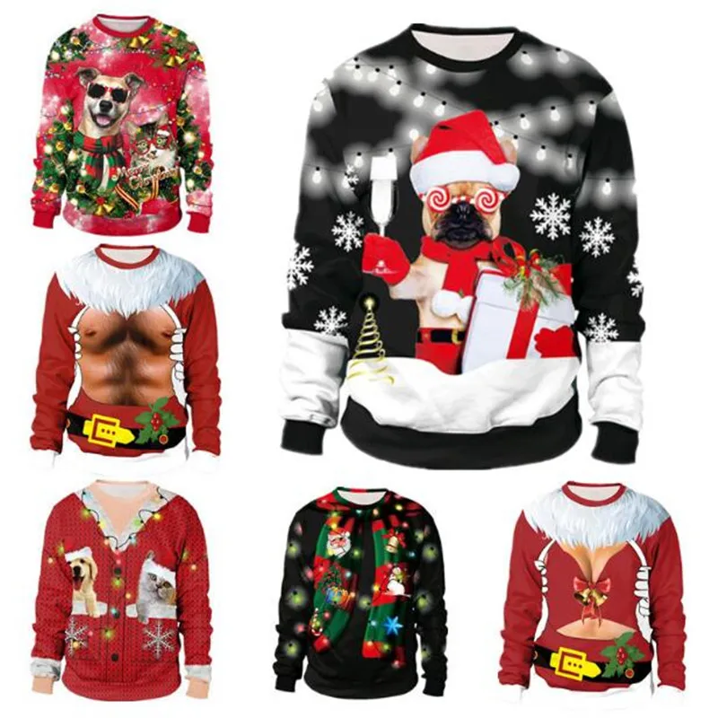 Unisex 2019 Ugly Christmas Sweater For Holidays Santa Elf Funny Fake Hair Autumn Winter Blouses Clothing | Женская одежда