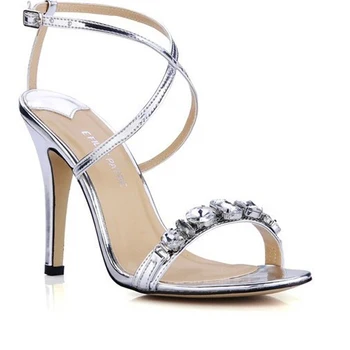 

Popular silver High heels sandals Shining diamond Cross thin belt Women's bride Wedding Shoes Evening sandals pumps