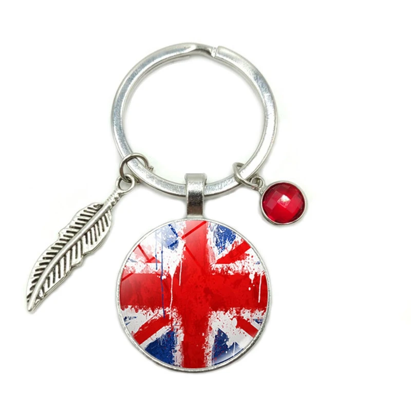 Горячая Германия Канада шотландская Франция американский флаг стеклянный купол на брелок 8 Цветов Хрустальный сплав листья ювелирный брелок для ключей маленький подарок - Цвет: 1