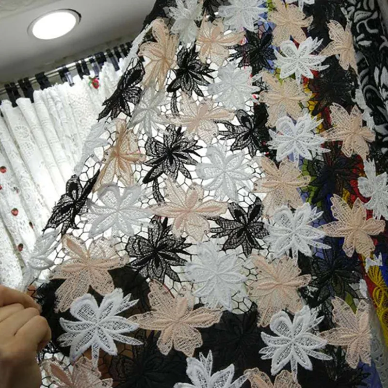 

Embroidered Hollow Fabric Milk Silk Flowers lace Fabric Water soluble French Fabric 120 cm width Evening Dress fabric 1 yard