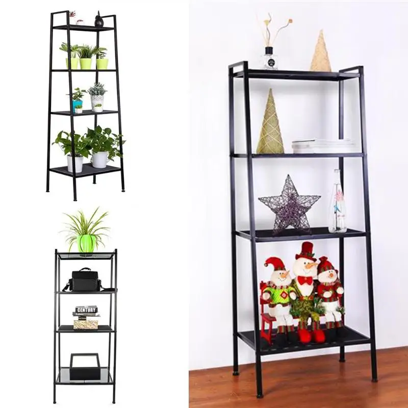 Widen 4 Tiers Iron Bookshelf Book Storage Display Rack Bookcase(Black) Ladder Shelf Unit Bookshelf Home Storage& Organization
