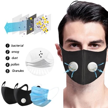 

5pcs Anti PM2.5 faceshield Anti Dust Breathing Mask With Double Valve Safety Reuseable Washable For Outdoor Anti Bacterial Mask