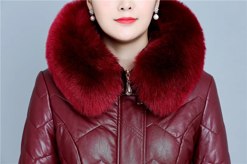 Женская зимняя кожаная куртка из искусственной кожи, парка с капюшоном, теплый меховой воротник размера плюс 6XL, высокое качество, длинное пальто из мягкой кожи, женская верхняя одежда