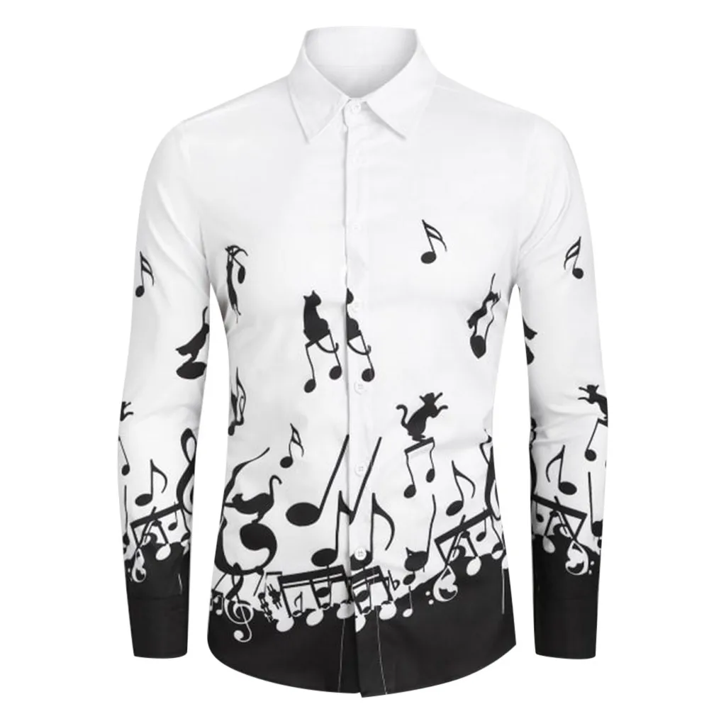 Camisa social Beating black note рубашки с принтом на Хэллоуин модные длинными рукавами больших