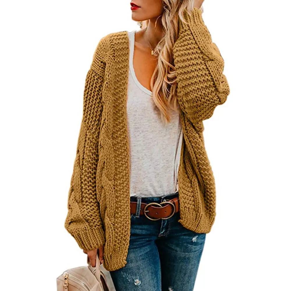 Oeak, стиль, трендовый Зимний вязаный свитер с длинным рукавом, кардиган размера плюс S-XL, повседневные Джемперы, женские одноцветные пальто, свитер - Цвет: Color 1