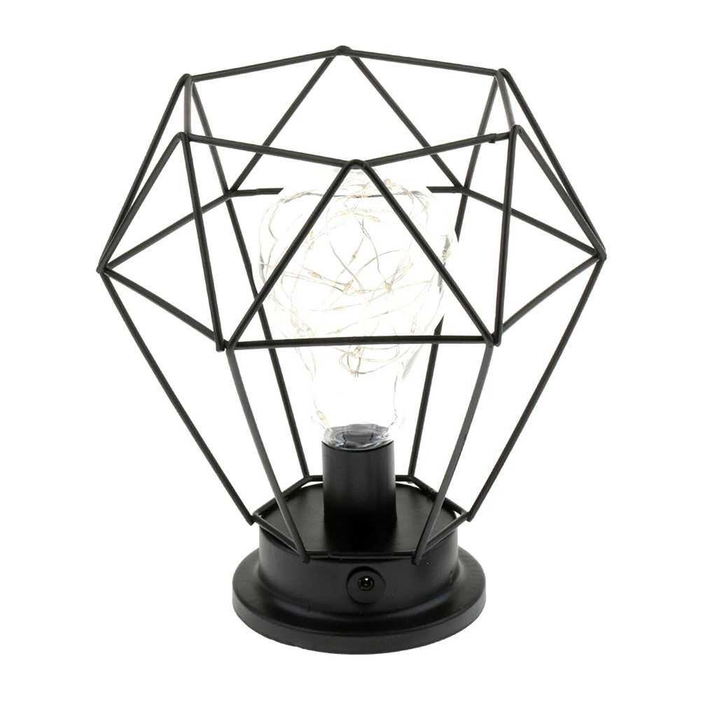 

Home Vintage Wrought Iron Industrial Gift Led Table Light Night Lamp Decorative Nordic Battery Powered Bulbs Bedroom Retro Cage