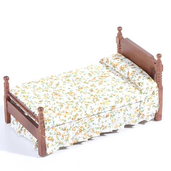 

New Arrivals 1/12 Scale Dollhouse Furniture Miniature Floral Bed Pastoral Style Classic Pretend Play Furniture Kid Toy for Child