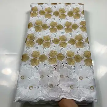 

2020 latest swiss lace fabric cotton African dry lace embroidered nigerian lace fabric in white and gold