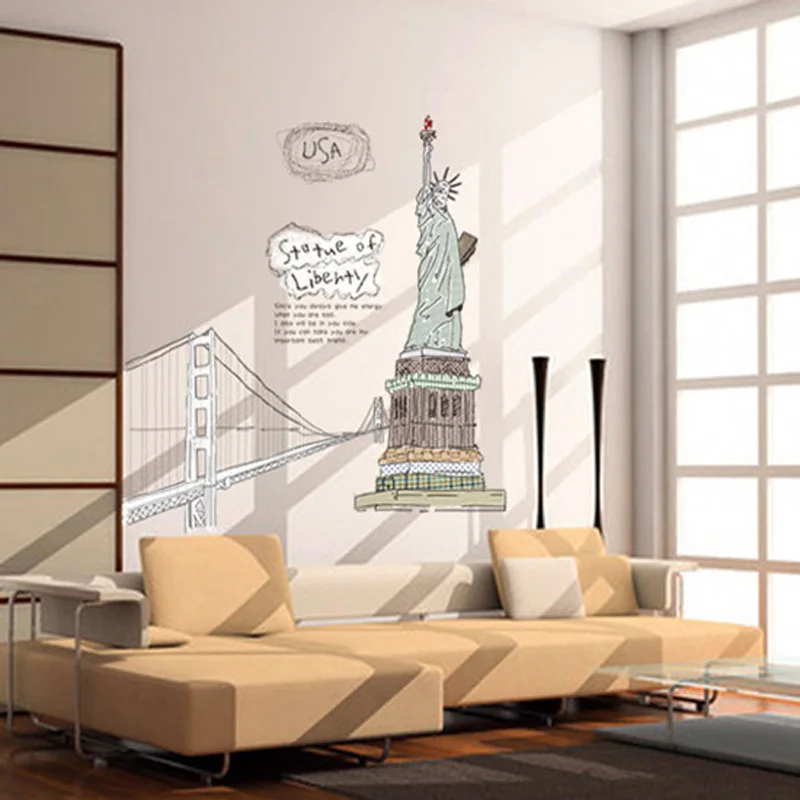 США скульптура в виде здания свободы Золотые ворота мост стены стикеры домашний декор гостиной обои украшения
