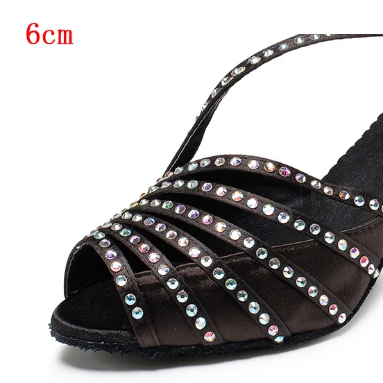 Женские туфли для латинских танцев; стразы высокий каблук; женские туфли для танцев; туфли для латинских танцев со стразами; женские бальные туфли для сальсы - Цвет: Black 6cm