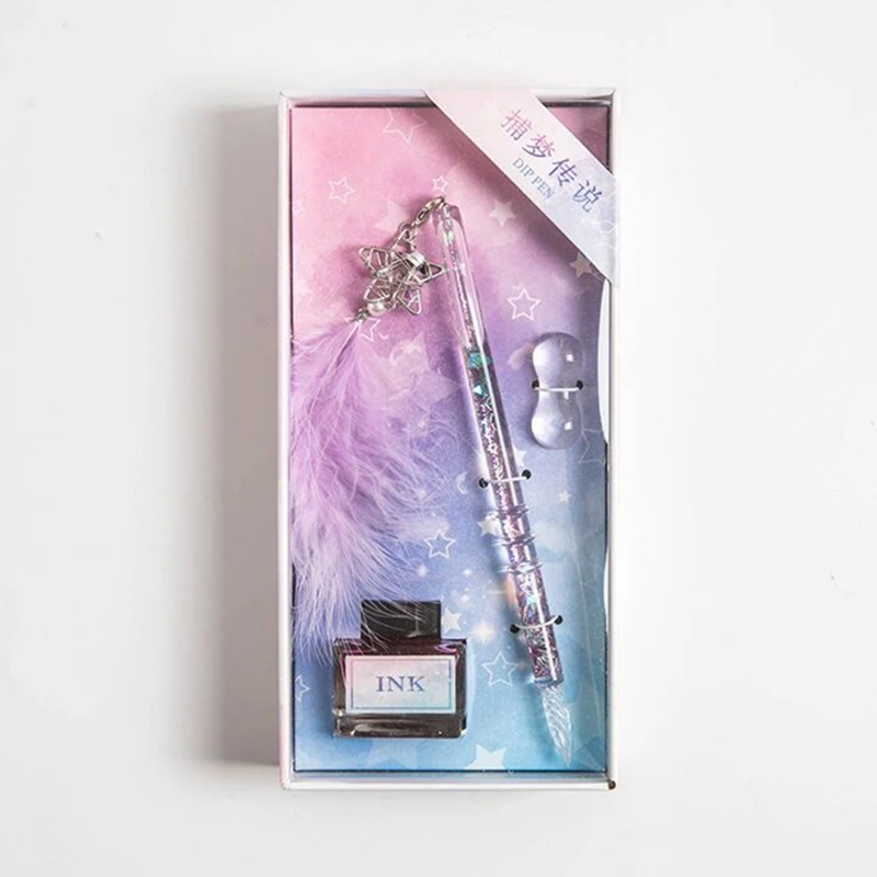 Stylish Crystal Dip Pen with 30ml Ink Bottle Feather Pendant for Birthda Gifts | Канцтовары для офиса и дома