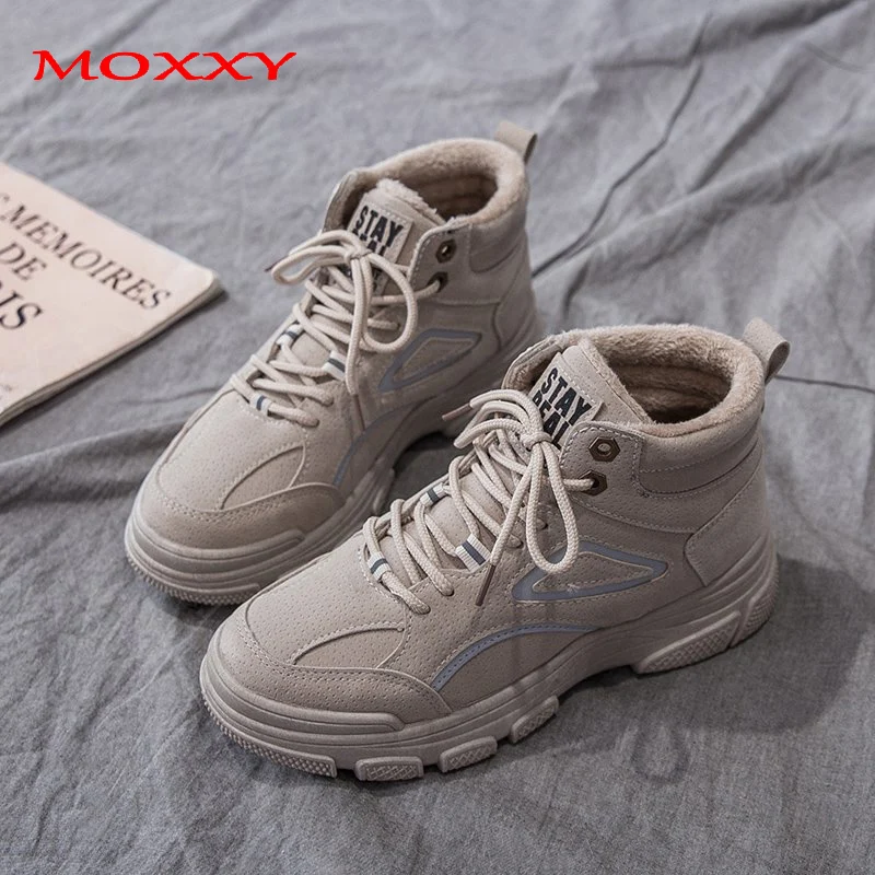 

Moxxy 2020 Winter Warm Fur Sports Women's Boots Fashion Lace Up Ankle Boots Women Platform Snow Boots Sneakers Women Shoes