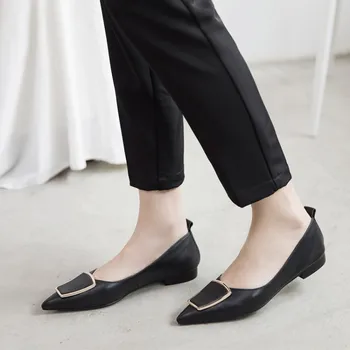 

Oversized ladies high heels women shoes woman pumps Shallow pointed metal buckled lowheeled single shoes