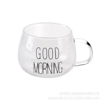 Прекрасные стеклянные чашки для завтрака пары капучино латте кофе чай Молочный йогурт кружки креативные подарки на утро стеклянные чашки для путешествий - Цвет: Black