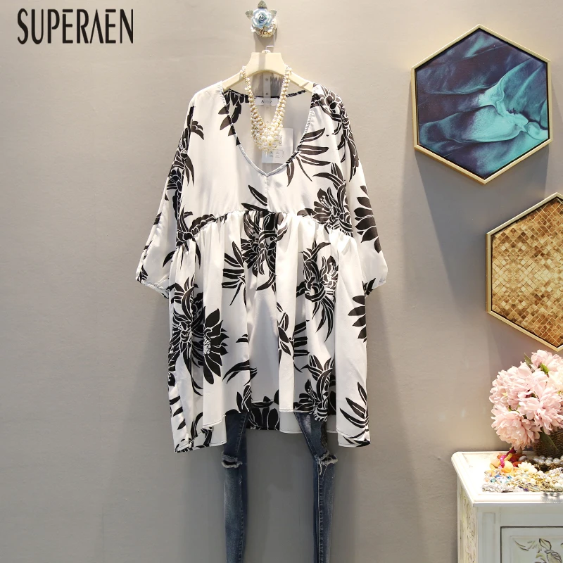 

SuperAen 2020 Spring and Summer New Dress Women Fashion Korean Style Pluz Size Ladies Dress V-neck Women Clothing Half Sleeve