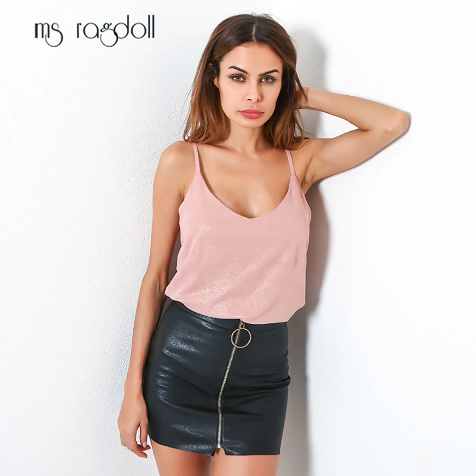 

Ms Ragdoll 2019 Fashion Strap Top Women Halter V Neck Basic Cami Sleeveless Silk Tank Tops Women'S Summer Camisole