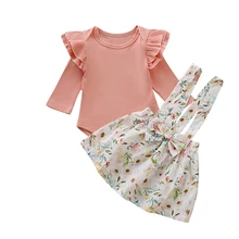 Комплект из 2 предметов для новорожденных девочек от 0 до 18 месяцев комбинезон на бретелях, свитерок и юбка, платье, одежда