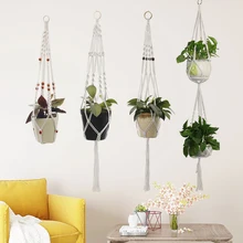 Vintage Handmade Macrame Plant Hanger Pot Holder Balcony Hanging Decoration Indoor Wall Plant Holder Flower Stand Basket Support
