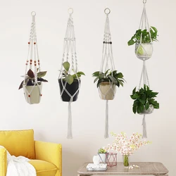 Vintage Handmade Macrame Plant Hanger Pot Holder Balcony Hanging Decoration Indoor Wall Plant Holder Flower Stand Basket Support